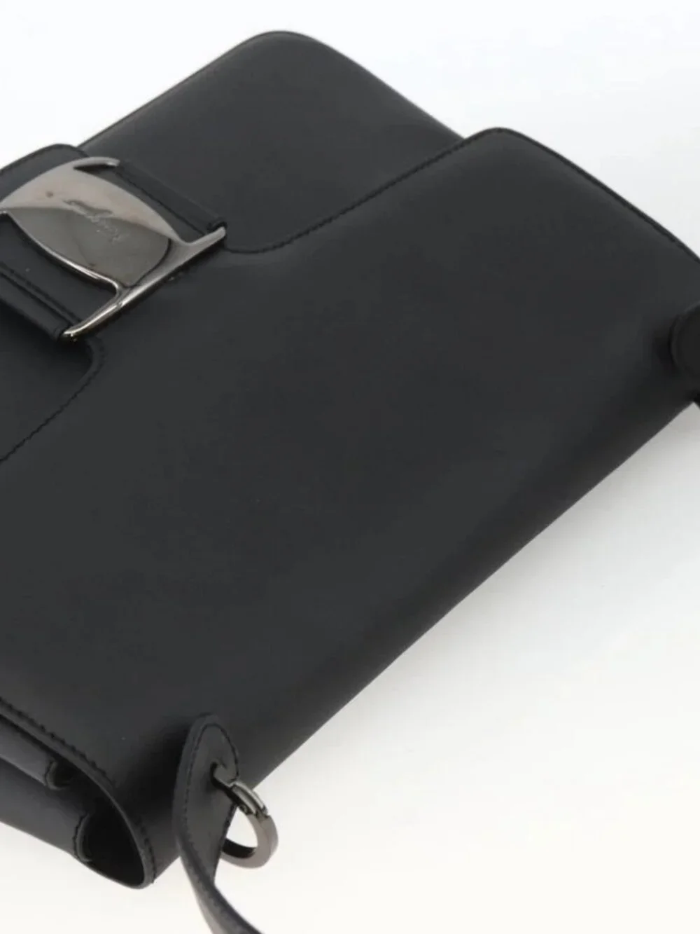 Salvatore Ferragamo Vala Shoulder Bag PVC Canvas Black Silver Auth gh1939